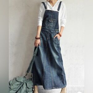 Madepants Blue Denim Maxi Skirt Overalls - Size L